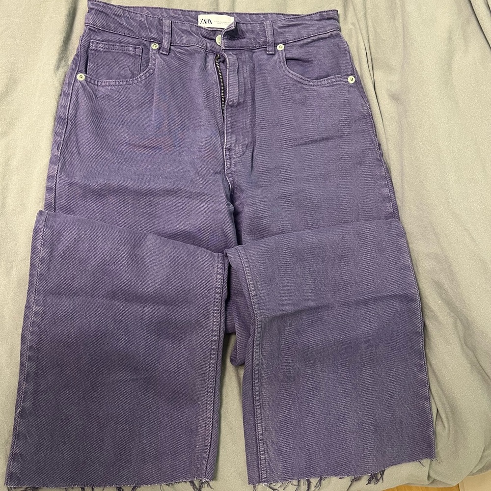 Zara Purple Straight Jeans High-Waisted Cropped
